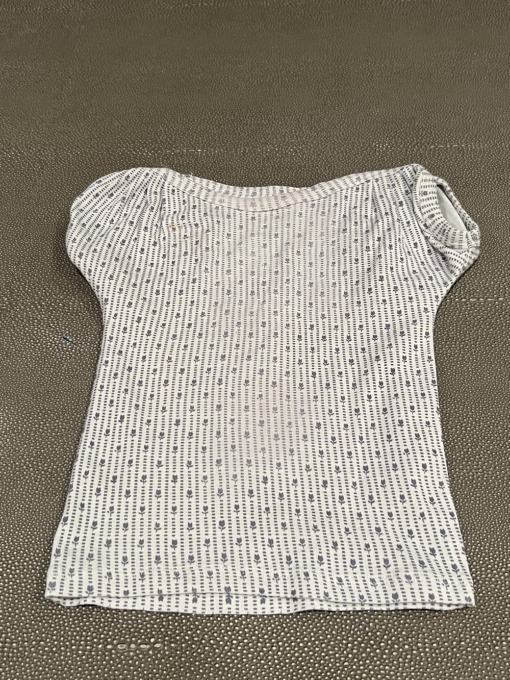 Girls' White Short Sleeve Ribbed Tee with Navy Dot Pattern
